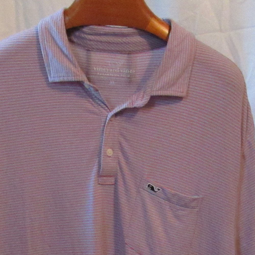 Vineyard Vines Edgartown Performance Polo Blue/Red Stripes Size XL EUC